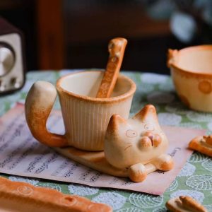 3D Cat Handmade Ceramic Mug Set (Mug + Plate)