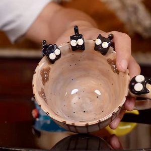 Hand-Painted Four Black Cat Mug