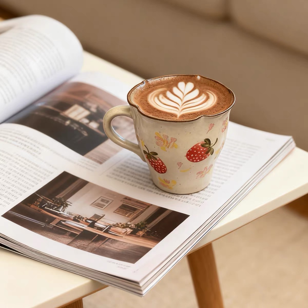 Handmade Strawberries/Blueberry Mug - Cottagecore Matcha Bowl - Image 4